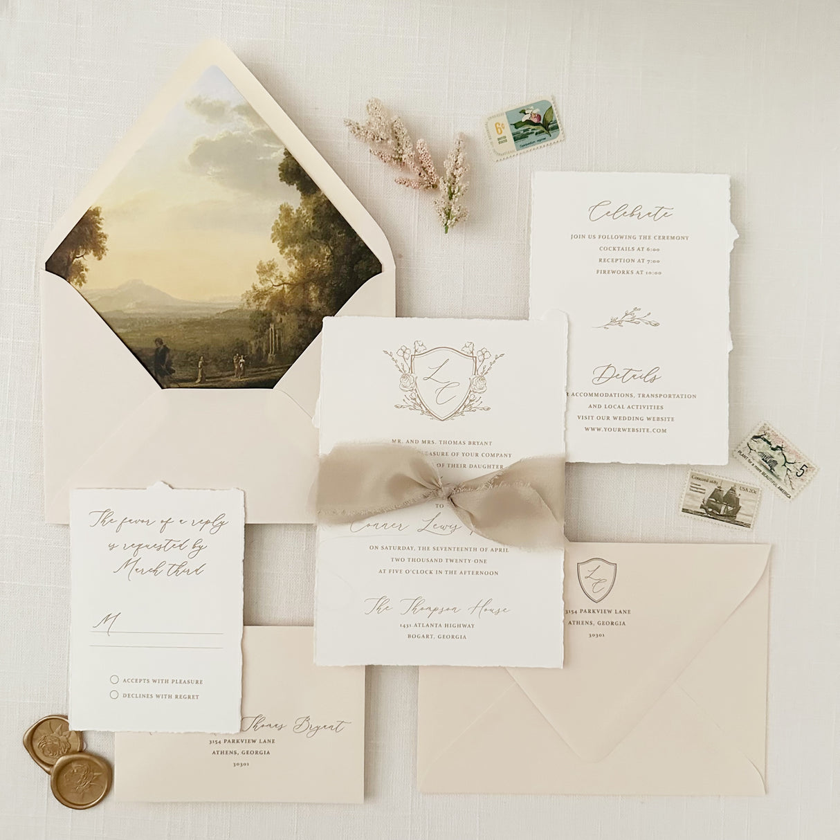 Gold Crest Wedding Invitation Set