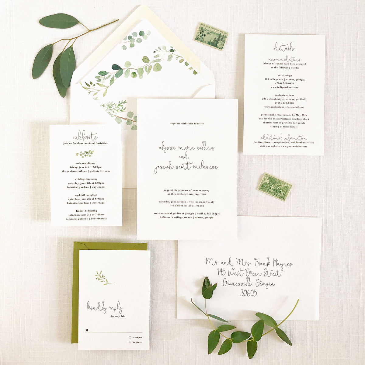 Minimal Greenery Wedding Invitation Set