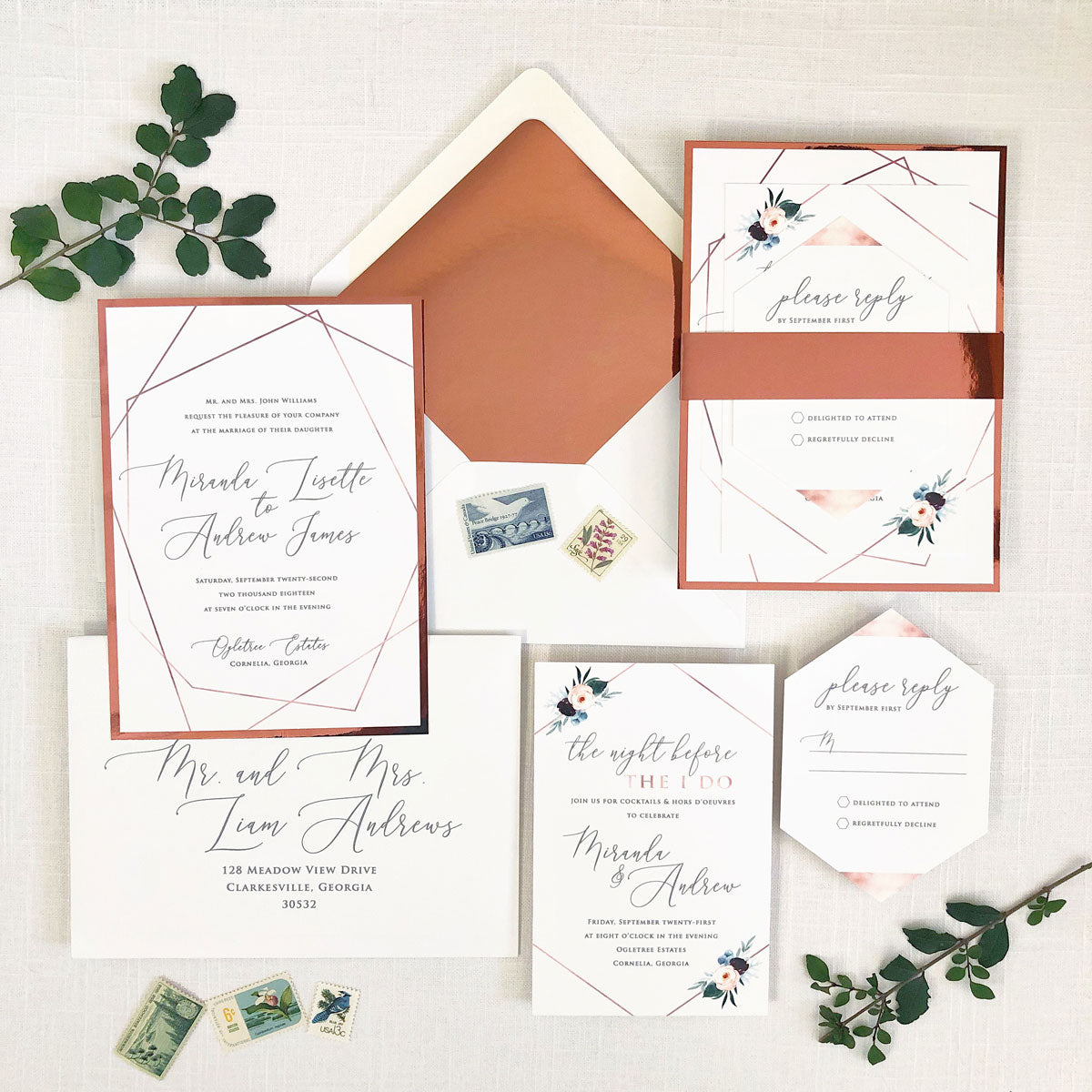 Copper Geometric Wedding Invitation Set