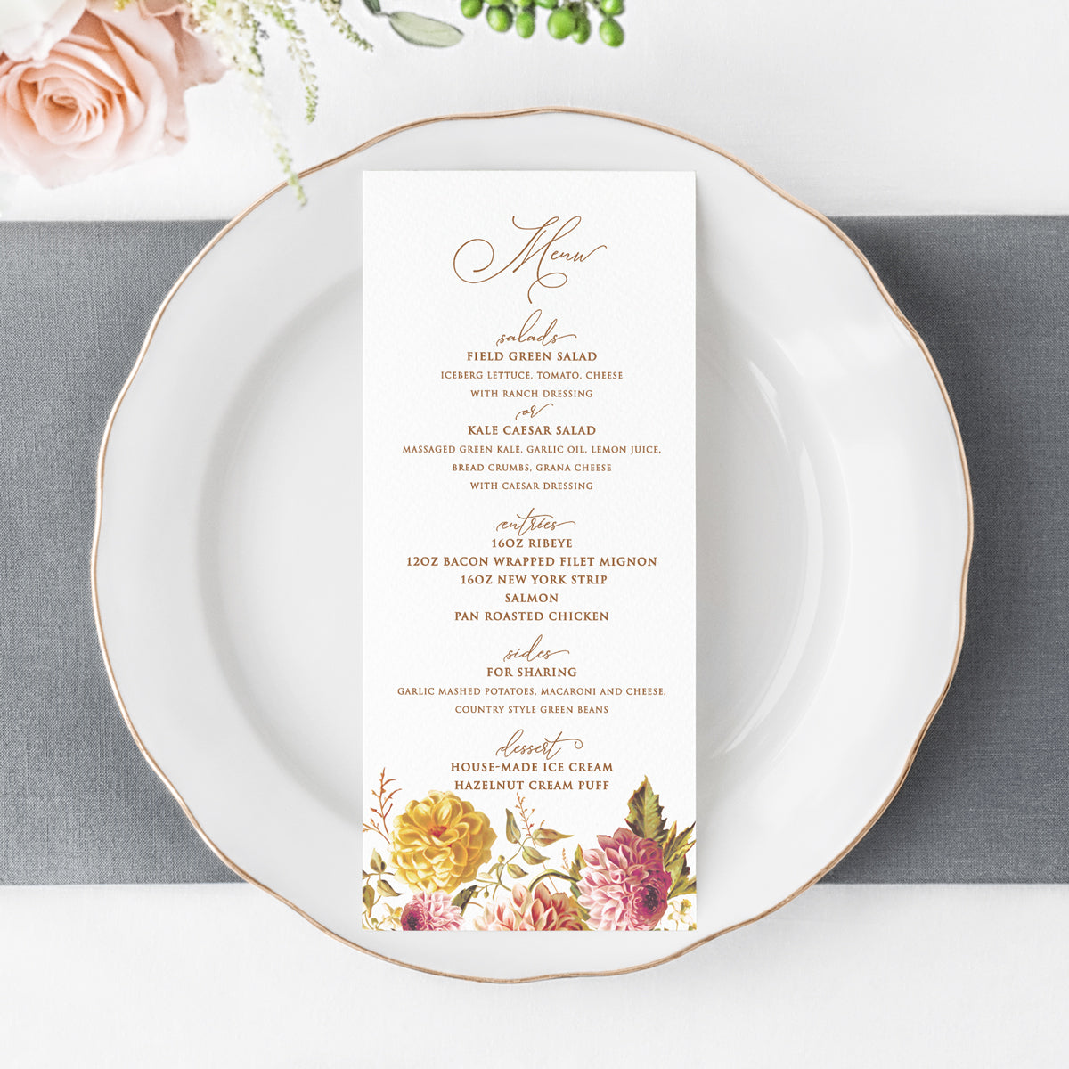 Modern Calligraphy Wedding Menu Cards