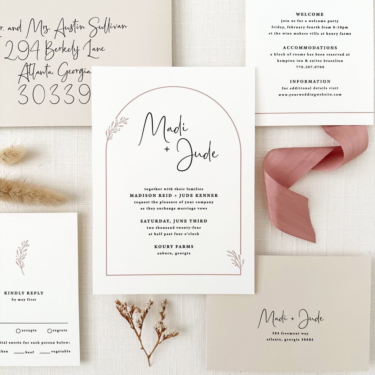 Dusty Rose Arch Wedding Invitation Set