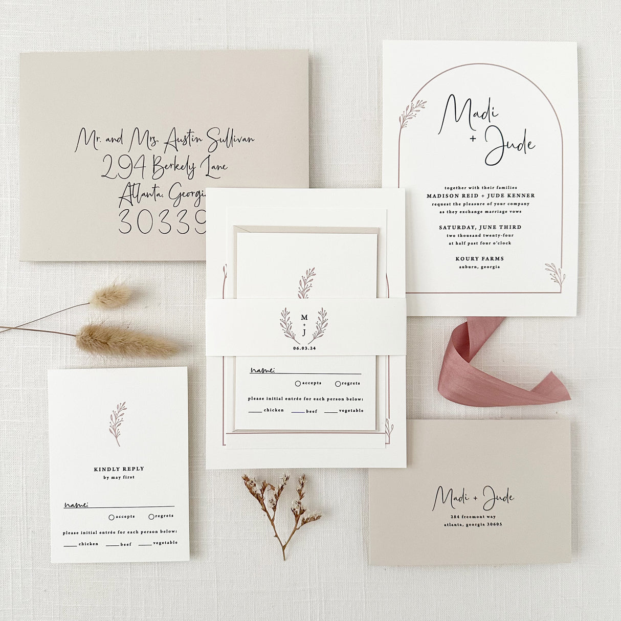 Dusty Rose Arch Wedding Invitation Set