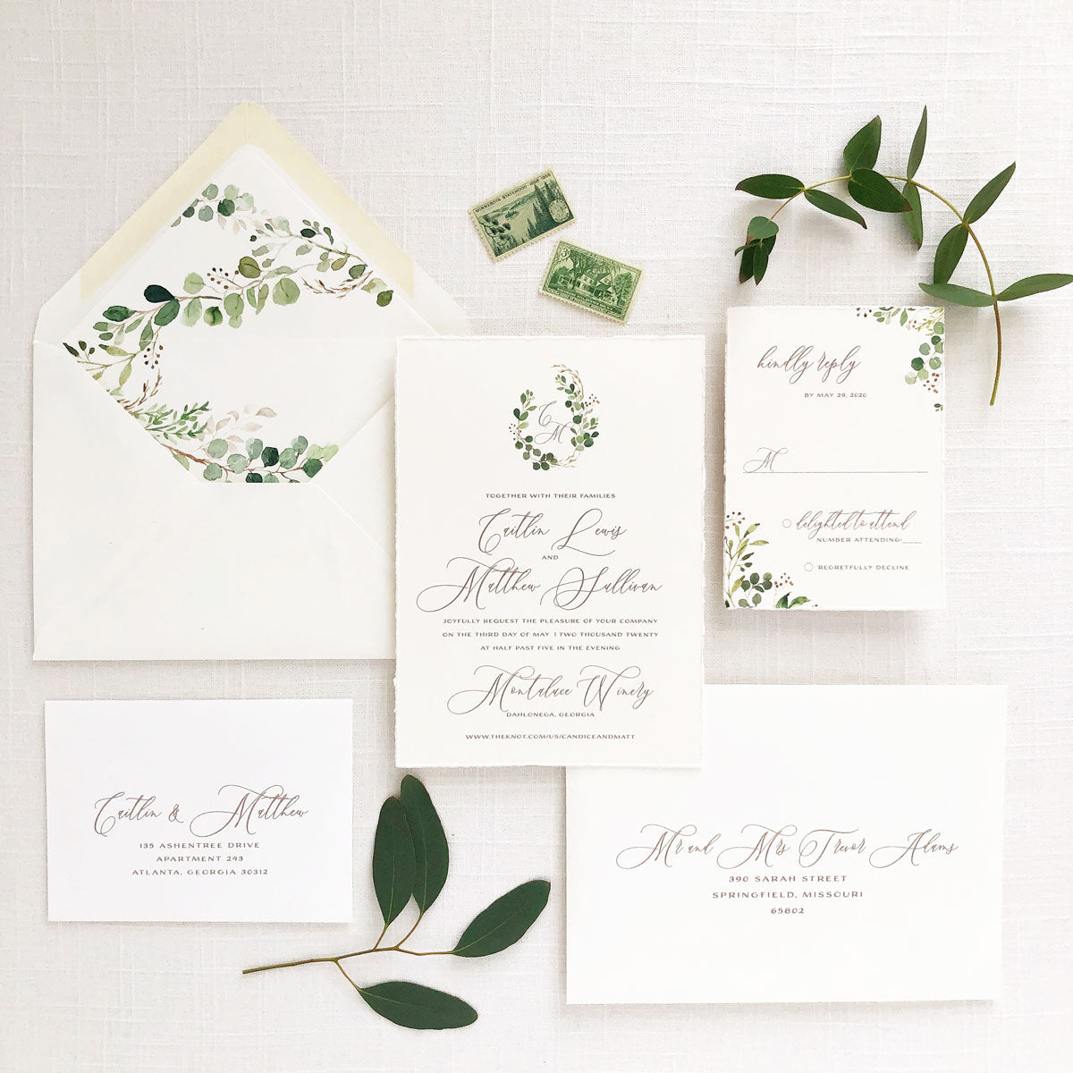 Greenery Crest Wedding Invitation Set