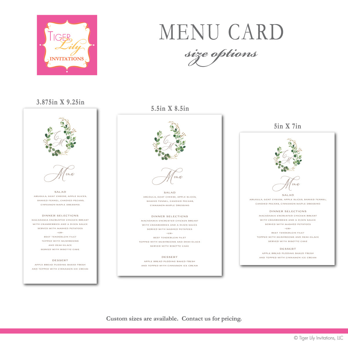 Greenery Crest Wedding Menu Cards