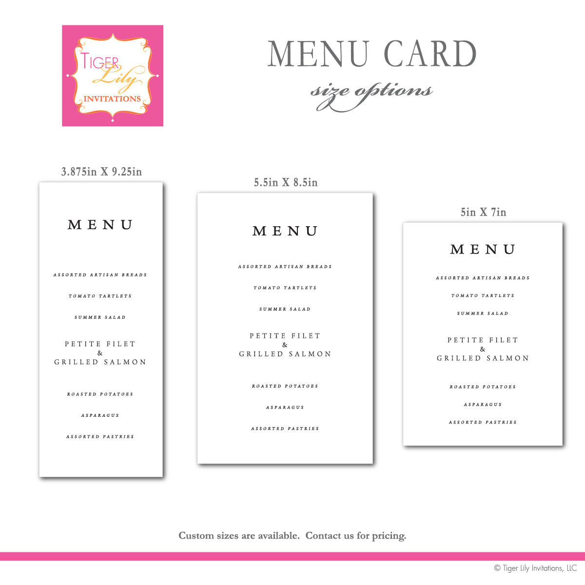 Lavender Wedding Menu Cards