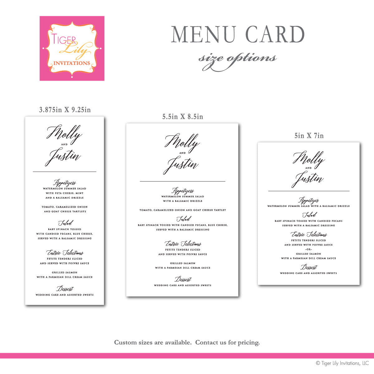 Modern Classic Wedding Menu Cards
