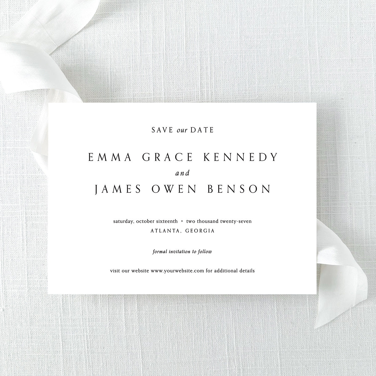 A black and white modern save the date with block font