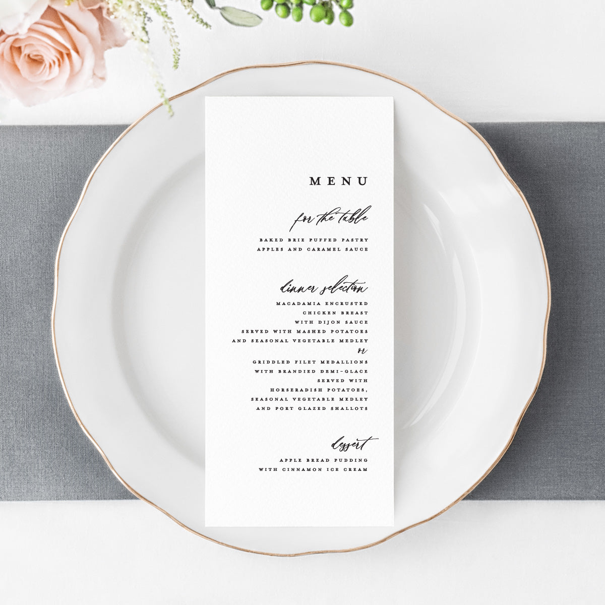 Modern Minimal Wedding Menu Cards