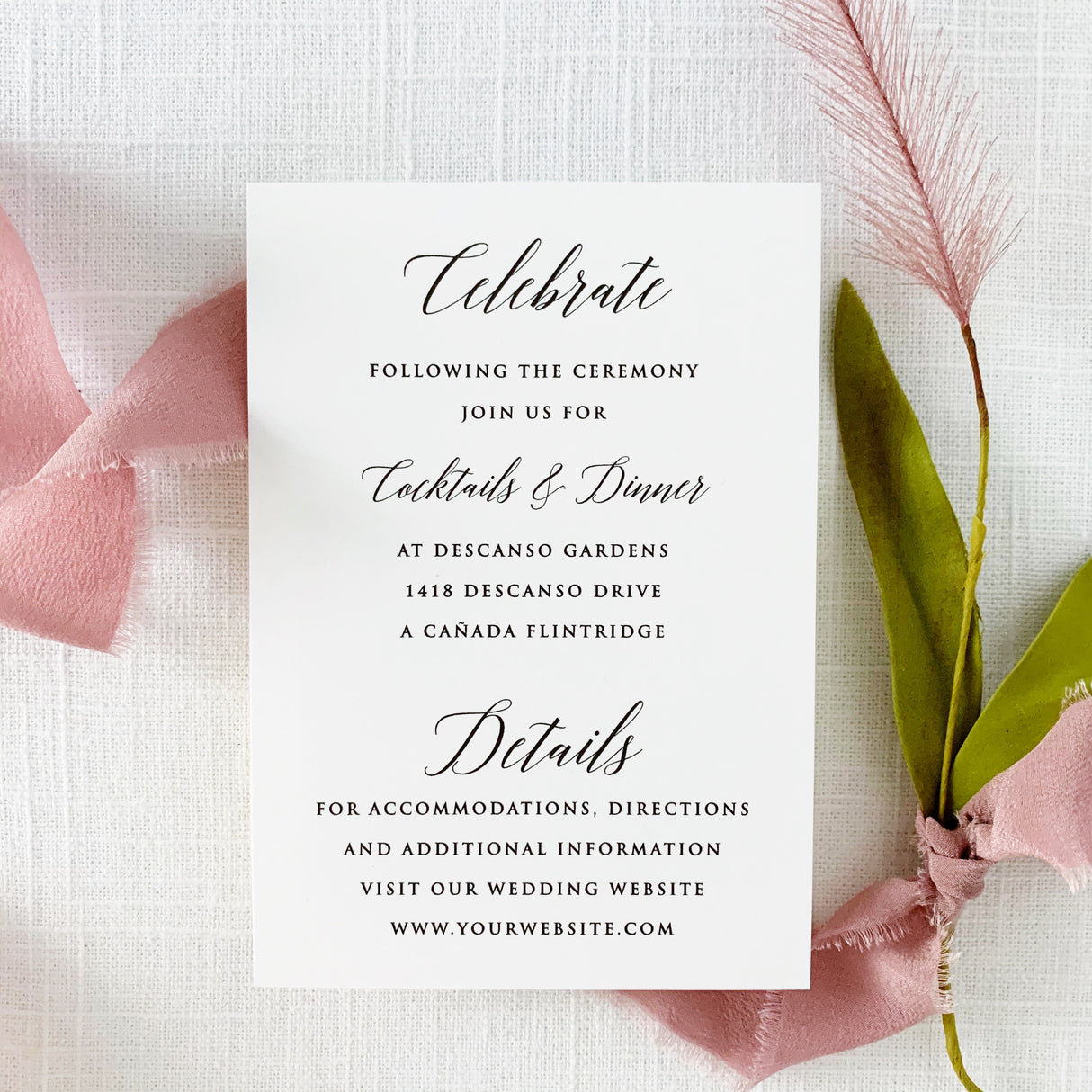 black and white wedding details card