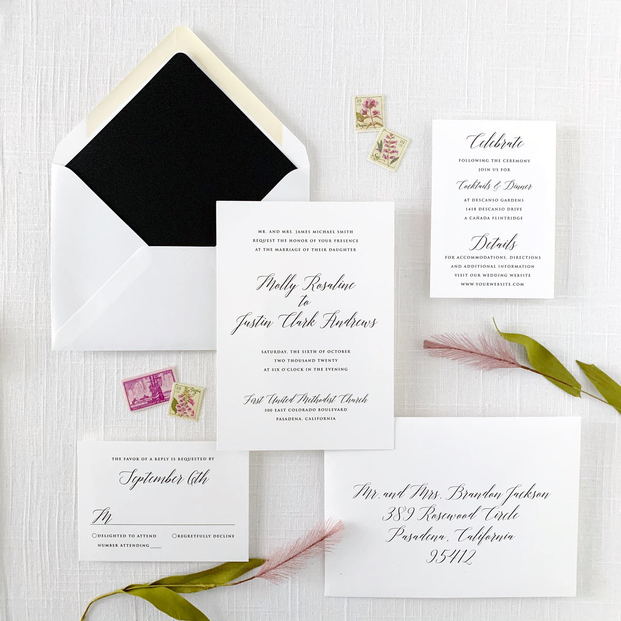 modern classic black and white wedding invitations