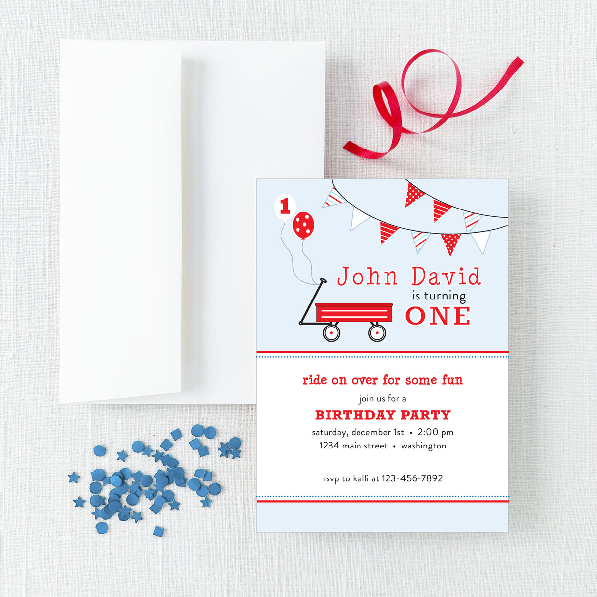 Red Wagon Birthday Invitation