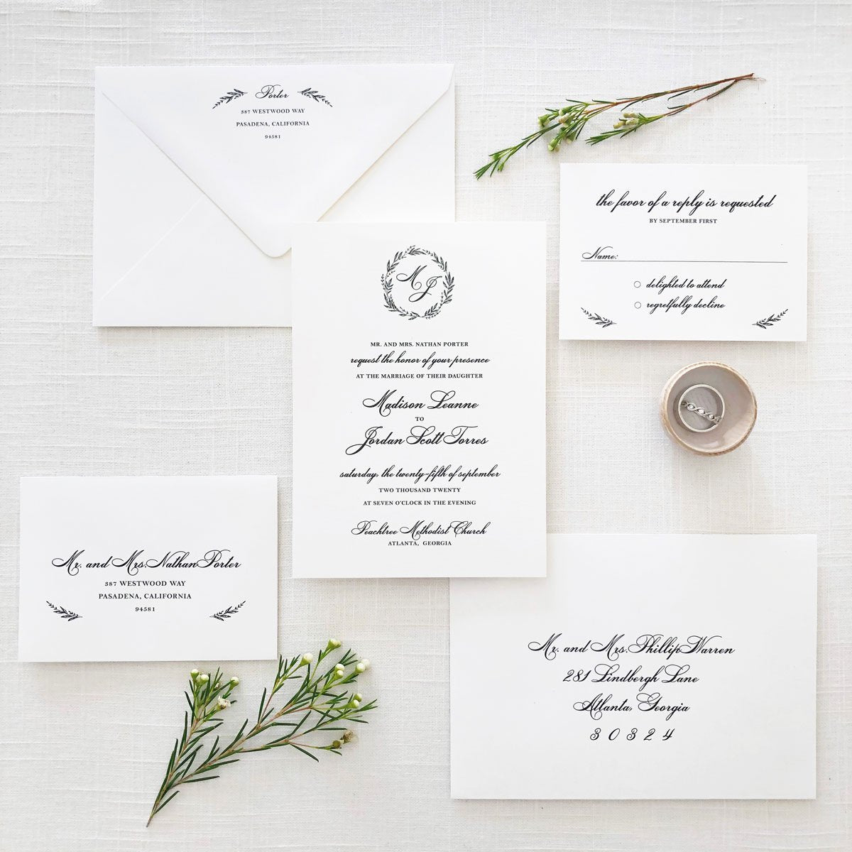 Classic Wreath Wedding Invitation - Sample Set