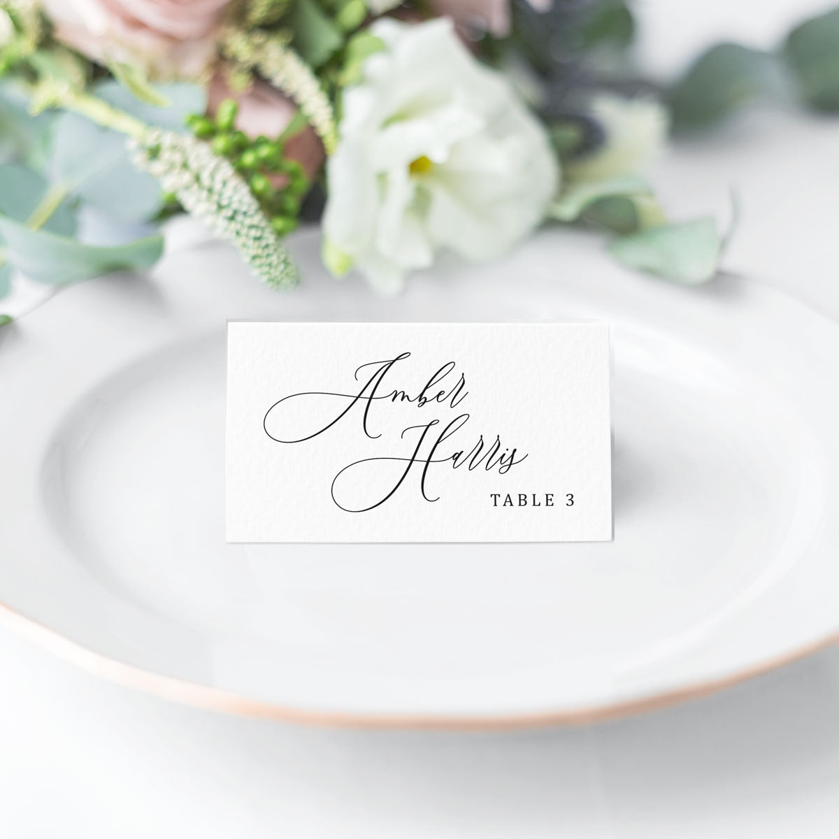 escort card with elegant calligraphy script