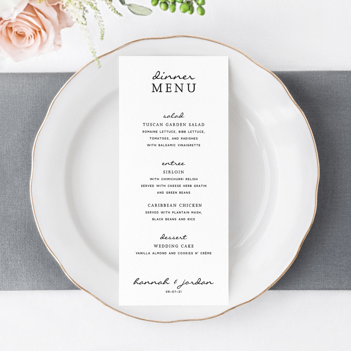Hannah Wedding Menu Cards