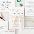 Modern and minimal wedding invitation with light pink silk ribbon