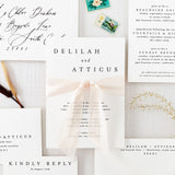 Modern and minimal wedding invitation with light pink silk ribbon