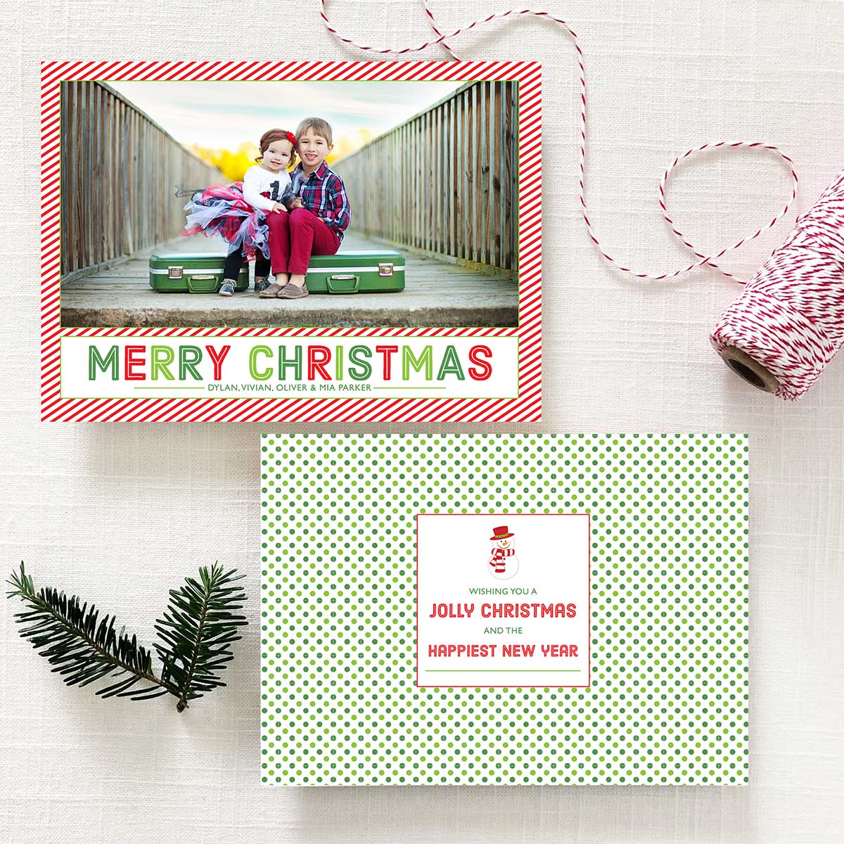 Red Stripe Christmas Holiday Cards