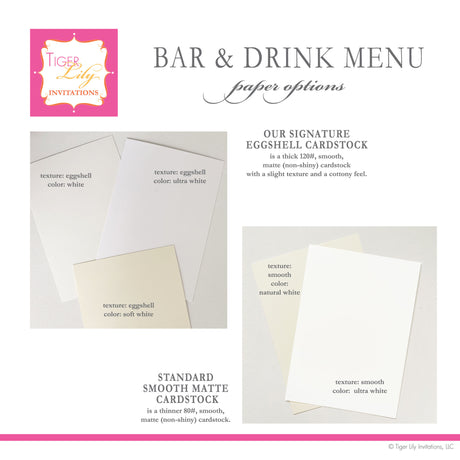 paper options showing white, ultra white, and soft white eggshell cardstock and natural white and ultra white smooth cardstock
