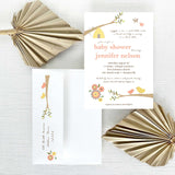 peach and brown baby shower invitation with envelope featuring return address