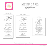 size option examples for wedding menu cards