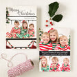 personalized Christmas holiday photo cards featuring merry christmas in a fun script font with photos on front and back of card printed on ultra white cardstock