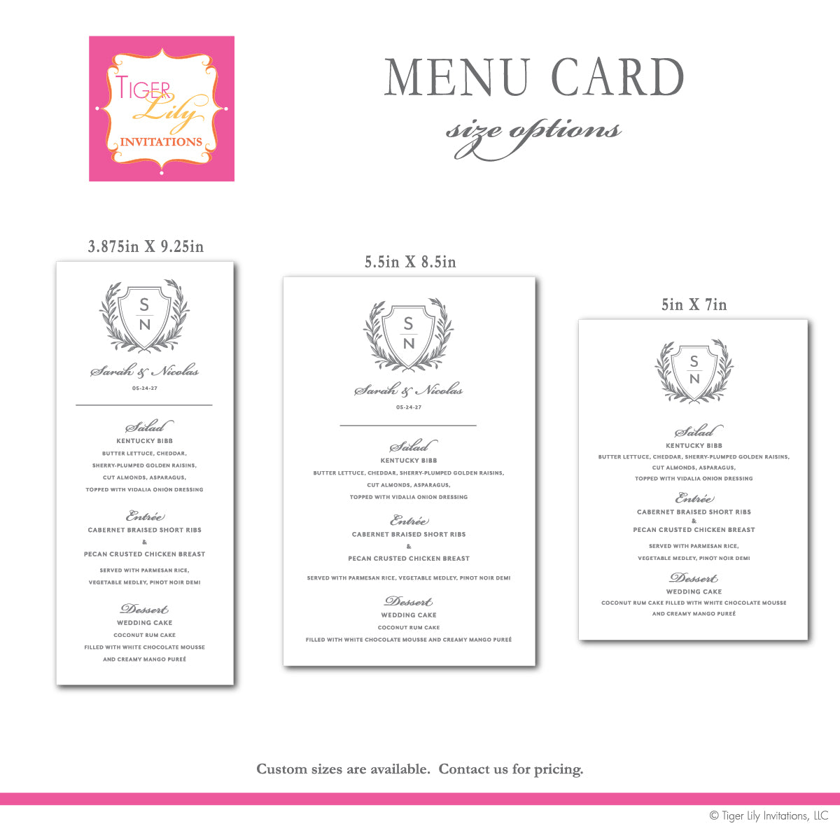 Classic Crest Wedding Menu Cards