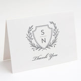 classic gray crest thank you note cards printed on white cardstock