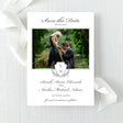 Save the Date card with personalized photo featuring a classic monogram gray crest  and traditional script font