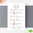 Wedding weekend itinerary with a gray monogrammed crest and watercolor illustrations to match events