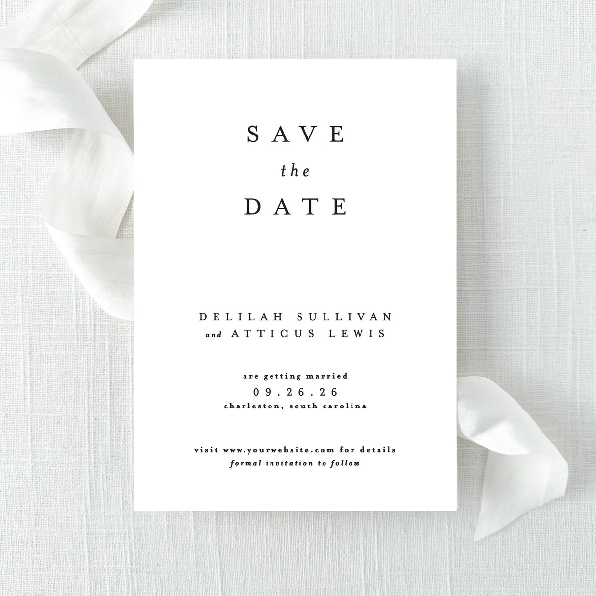 minimalistic save the date with with block font in black and white