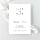 minimalistic save the date with with block font in black and white