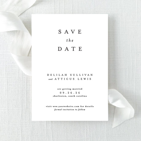 minimalistic save the date with with block font in black and white