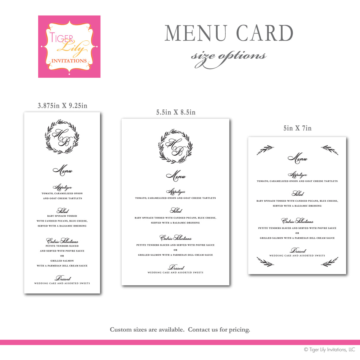 Classic Wreath Wedding Menu Cards