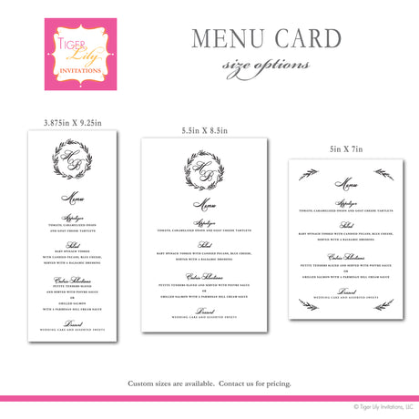 Classic Wreath Wedding Menu Cards