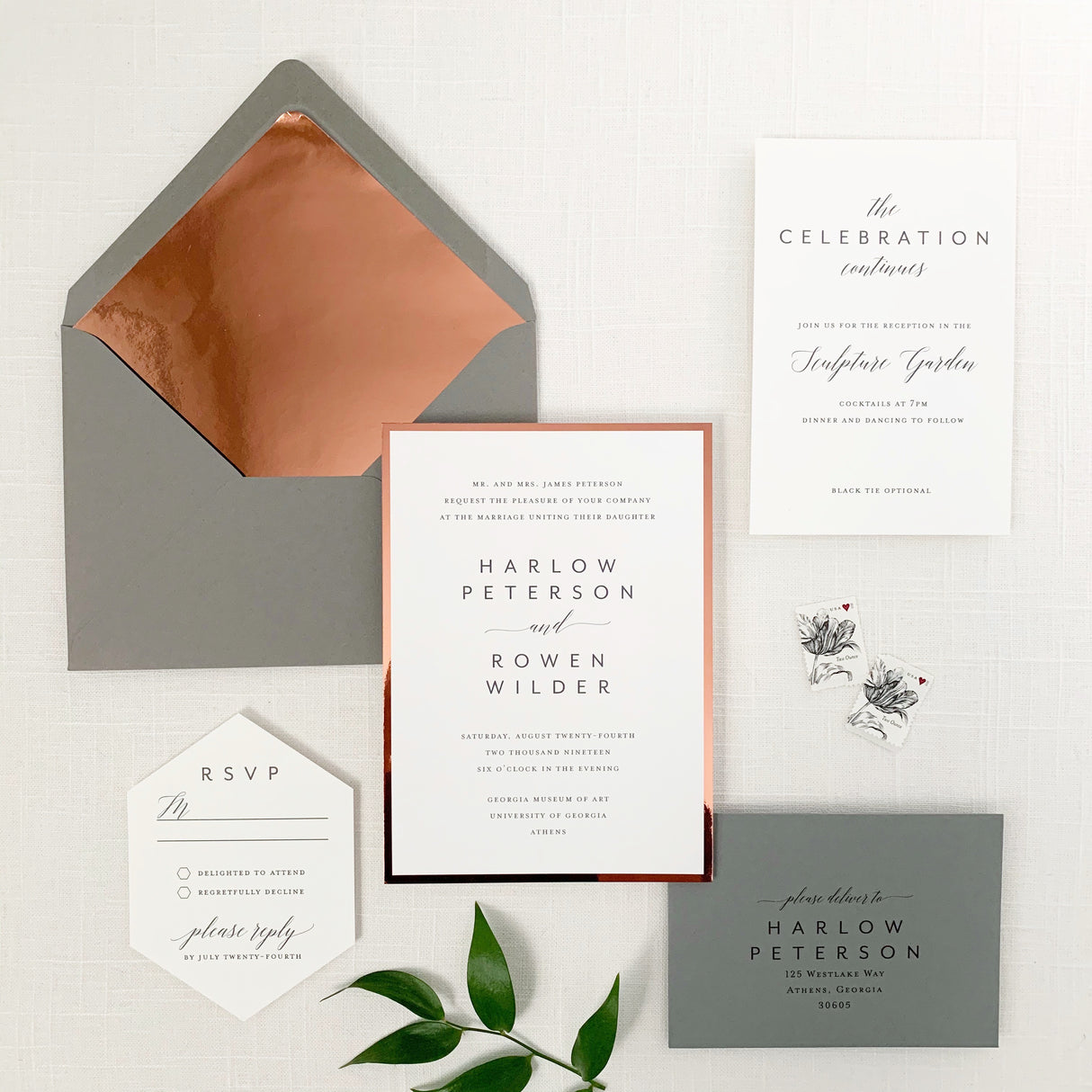 Copper and Grey Wedding Invitation - Sample Set