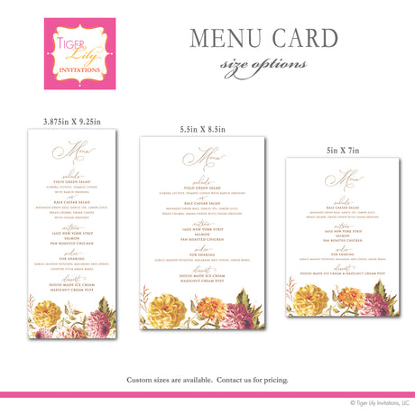 Modern Calligraphy Wedding Menu Cards