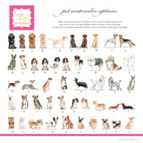 Chart of dog watercolor illustrations for drink menu
