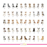 Chart of dog watercolor illustrations for drink menu