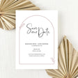 save the date card with dusty rose arch design 