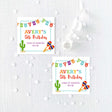 party fiesta stickers with colorful garland design, cactus, and maracas