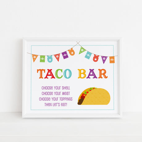 colorful taco bar sign with banner printed on white cardstock