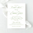 garden green bridal shower invitation with script fonts