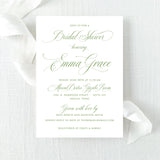 garden green bridal shower invitation with script fonts