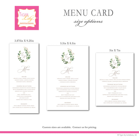 Greenery Crest Wedding Menu Cards