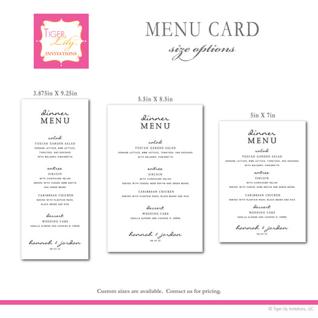 Hannah Wedding Menu Cards