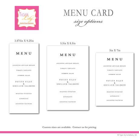 Lavender Wedding Menu Cards