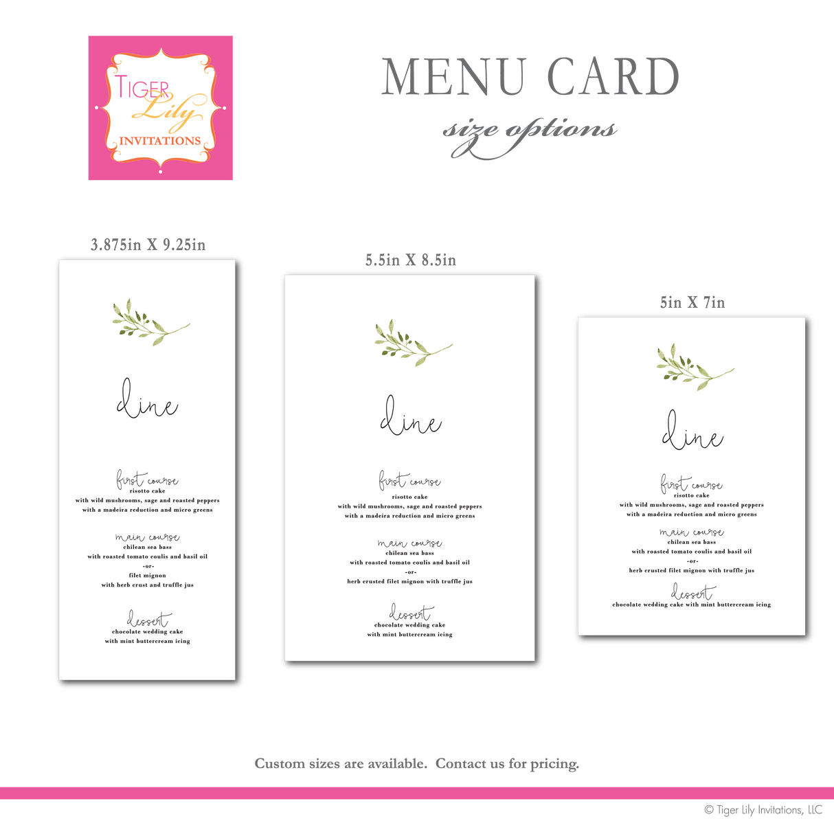 Minimal Greenery Wedding Menu Cards