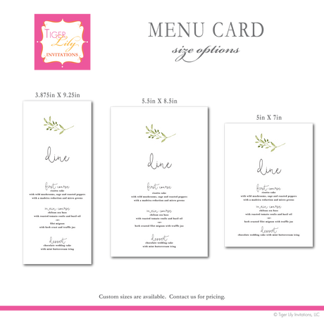 Minimal Greenery Wedding Menu Cards