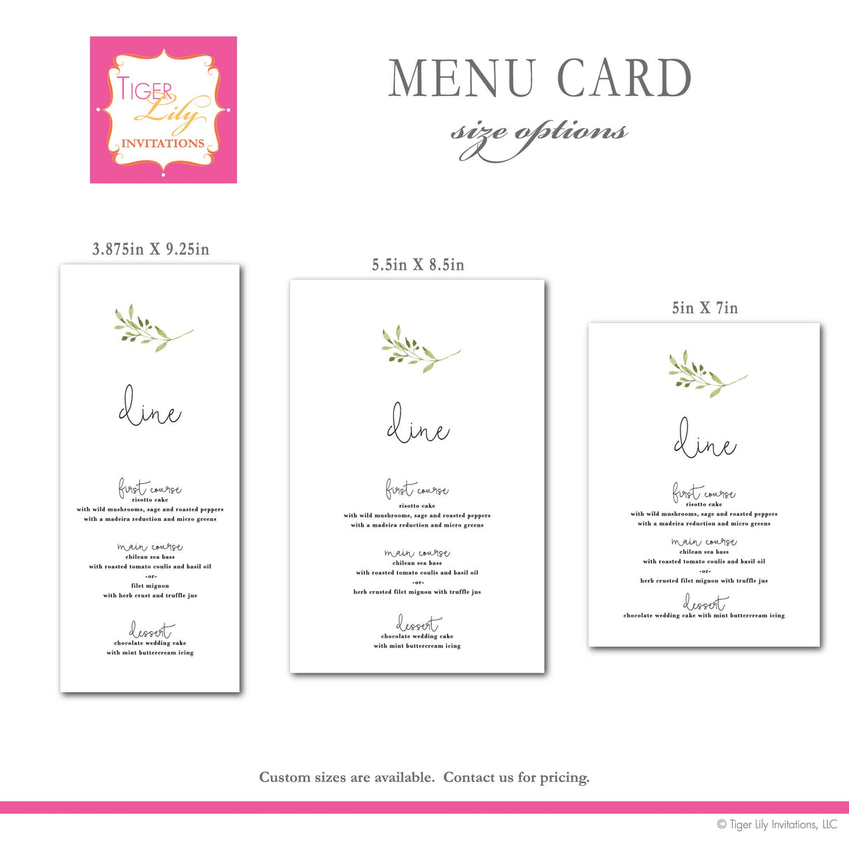 card size examples of minimal greenery menu card 