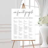 modern chic wedding seating chart printed on 24 x 36 white foamboard